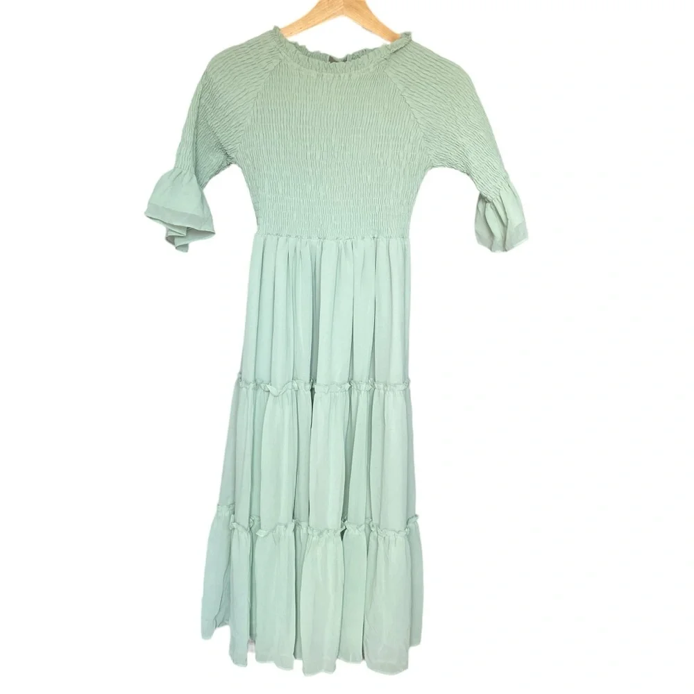 JessaKae Wandering Willoughby Ruffle Mint Green Midi Dress Womens Small - Picture 2 of 8
